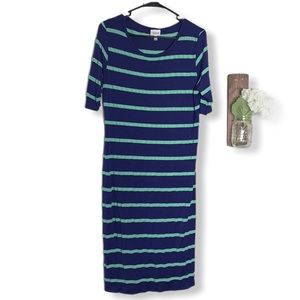 Lularoe Julia Dress 1X Blue Green Striped